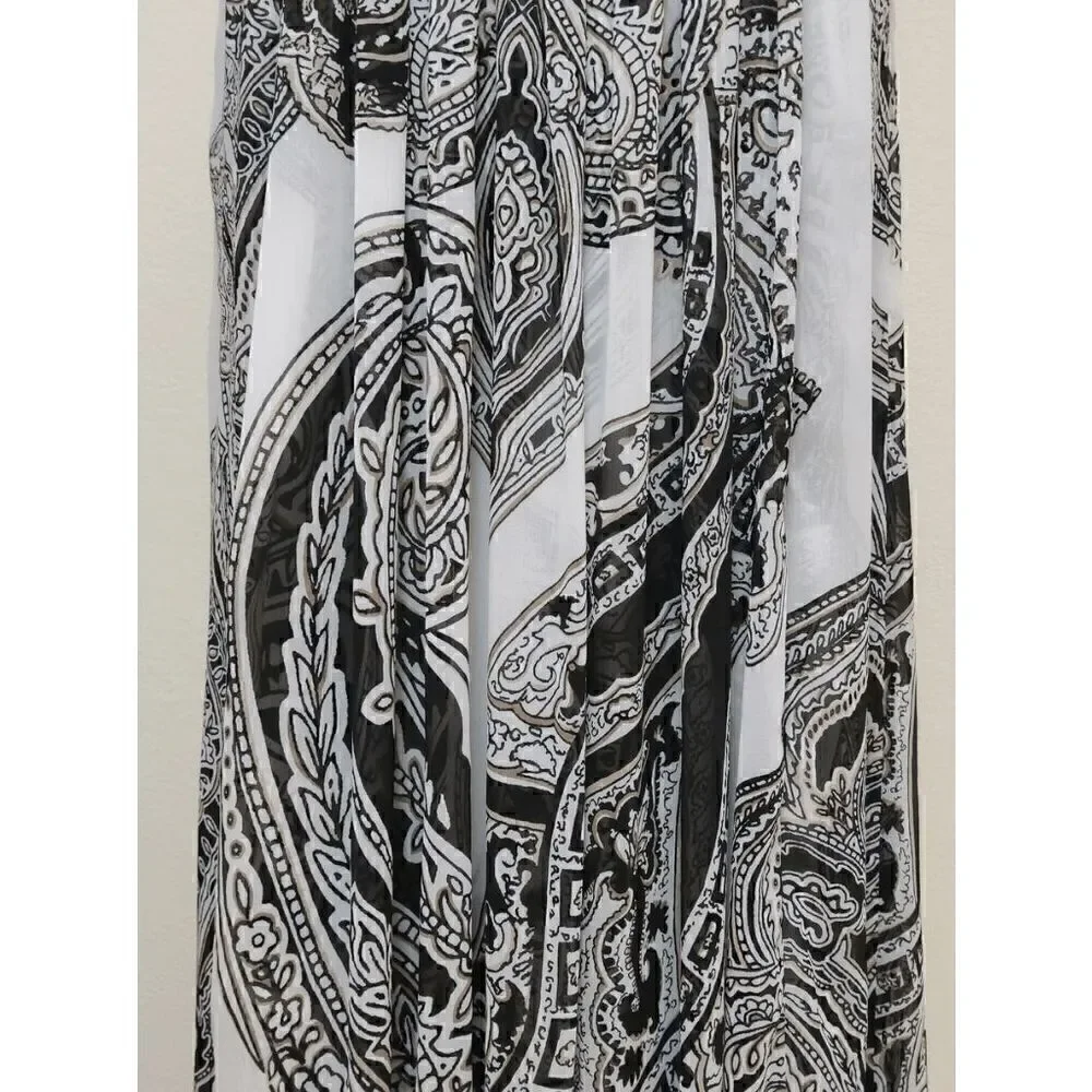 🖤🤍 WHITE HOUSE BLACK MARKET Paisley Black White Pleated Maxi Skirt SIZE S